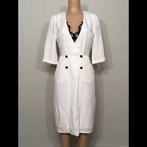 White wrap front coat dress. NWOT